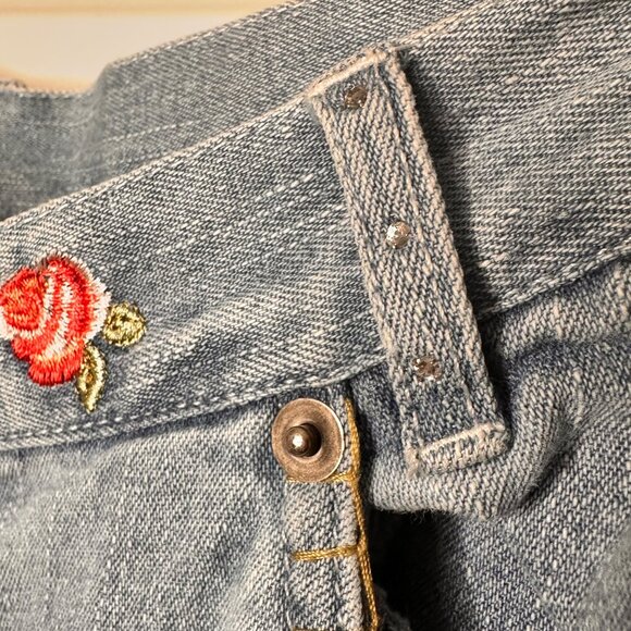 Vintage Boho Embroidered Floral Wide Leg Hight Waist Jeans Womens 14 Cottage - Picture 10 of 14